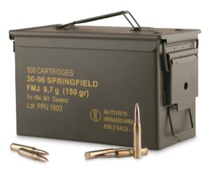 PPU M1 Garand Ammo, .30-06 Springfield, FMJ, 150 Grain, 500 Rounds with Can