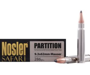 Nosler Safari Ammunition 9.3x62mm Mauser 286 Grain Partition 200 round