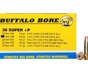 Buffalo Bore Ammunition 38 Super +P 124 Grain Jacketed Hollow Point 500 rounds
