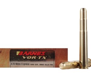Barnes VOR-TX Safari Ammunition 470 Nitro Express 500 Grain Banded Solid Flat Point  60 rounds